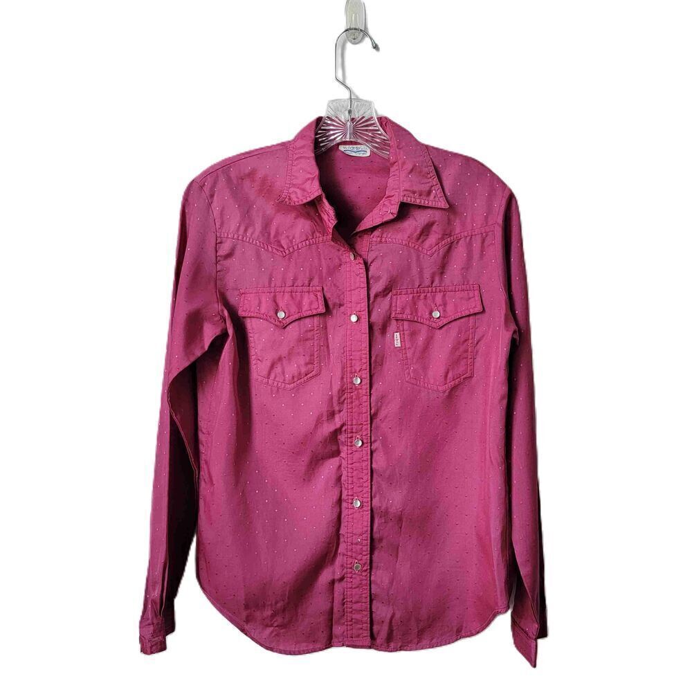 Levis Vintage Pink Satin Button Down Western Shirt Long Sleeve Womens Size Small